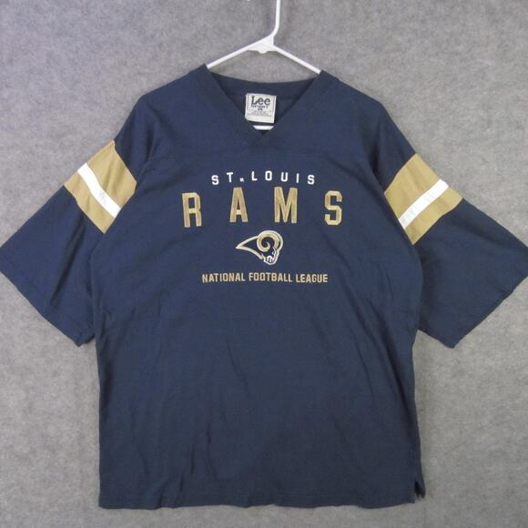 St. Louis Rams Shirt Mens large Navy Gold NFL Football Lee V-Neck Cotton T-Shirt - Picture 1 of 7